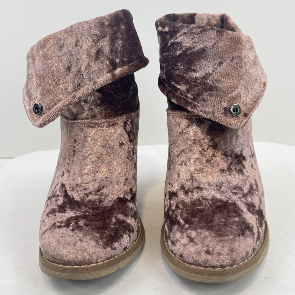 Sbicca Womens Size 7 Ankle Booties Pink Crushed Velvet Foldover Block Heels - Picture 3 of 16